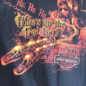 Santa on Motorcycle Shirt Who's on the Bad List Harley Davidson Christmas Sz L